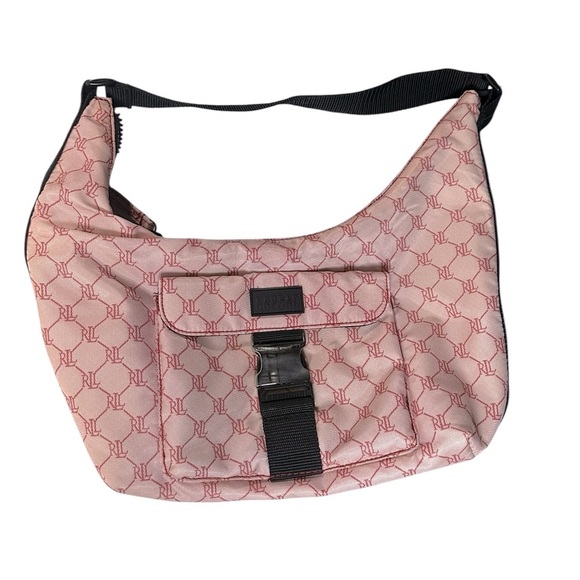 Vintage 90's RLL Lauren Ralph Lauren Pink Hobo Handbag Purse Monogram Nylon - Picture 2 of 7